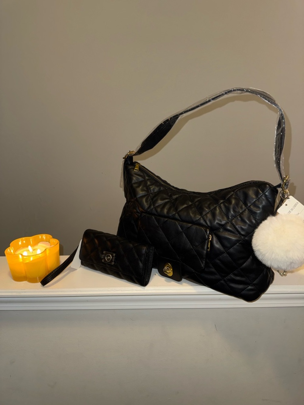 Quilted 4pc Set - Bag, Wallet, Makeup Bag, & Charm - Picture 1 of 11